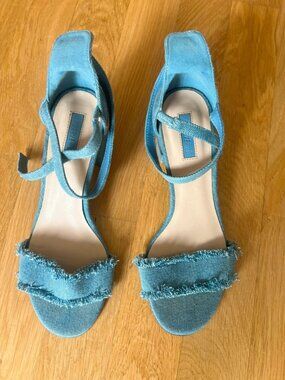Light Blue Denim Ankle Strap Block Heel Sandals Women's EU 39 / US 8